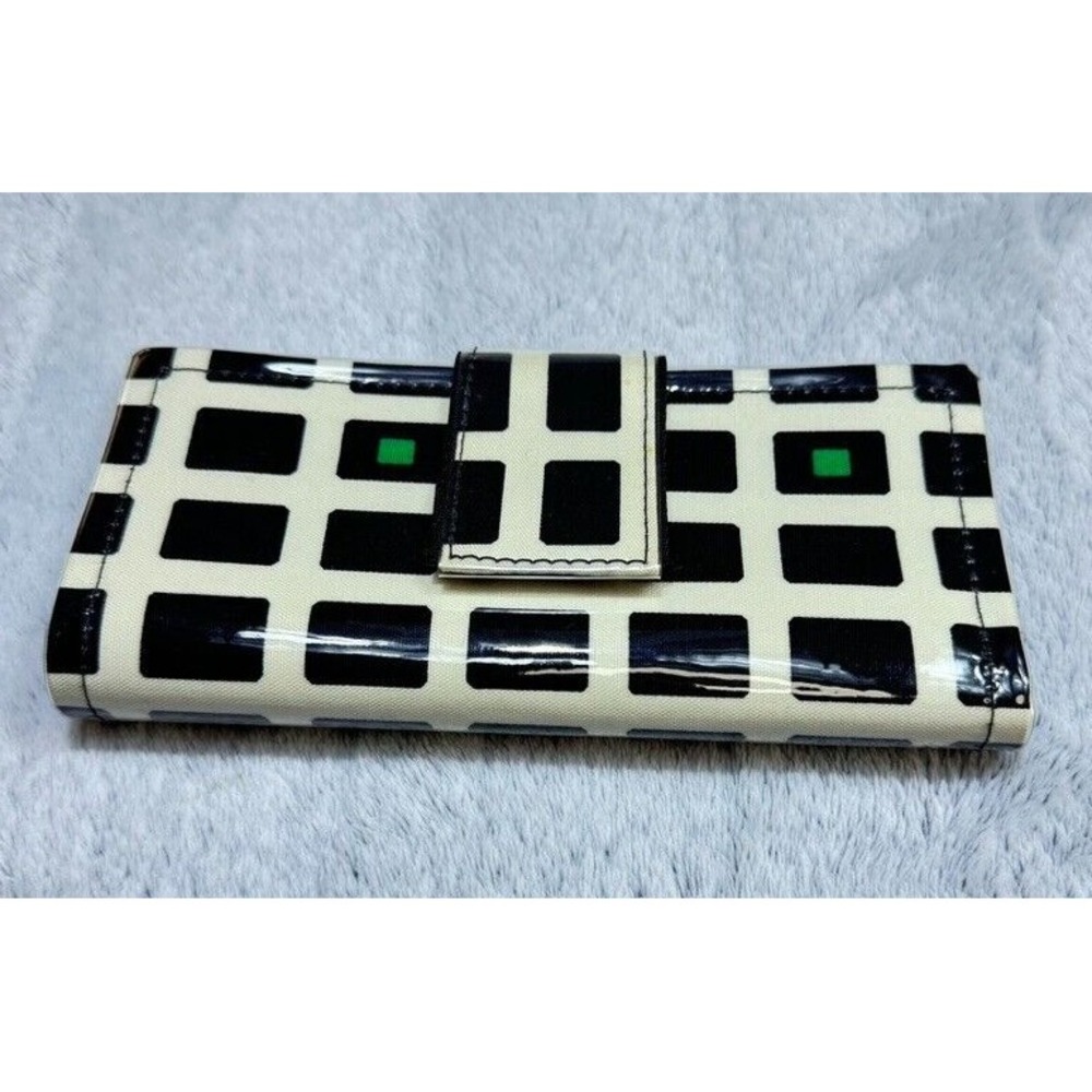 Tutela Handbags Wallet Womens Geometric Grid Black White Green Coated Checkbook‎